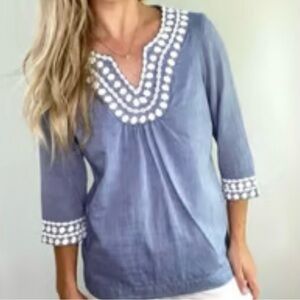 BODEN Chambray Blue with White Embroidery TOP 10